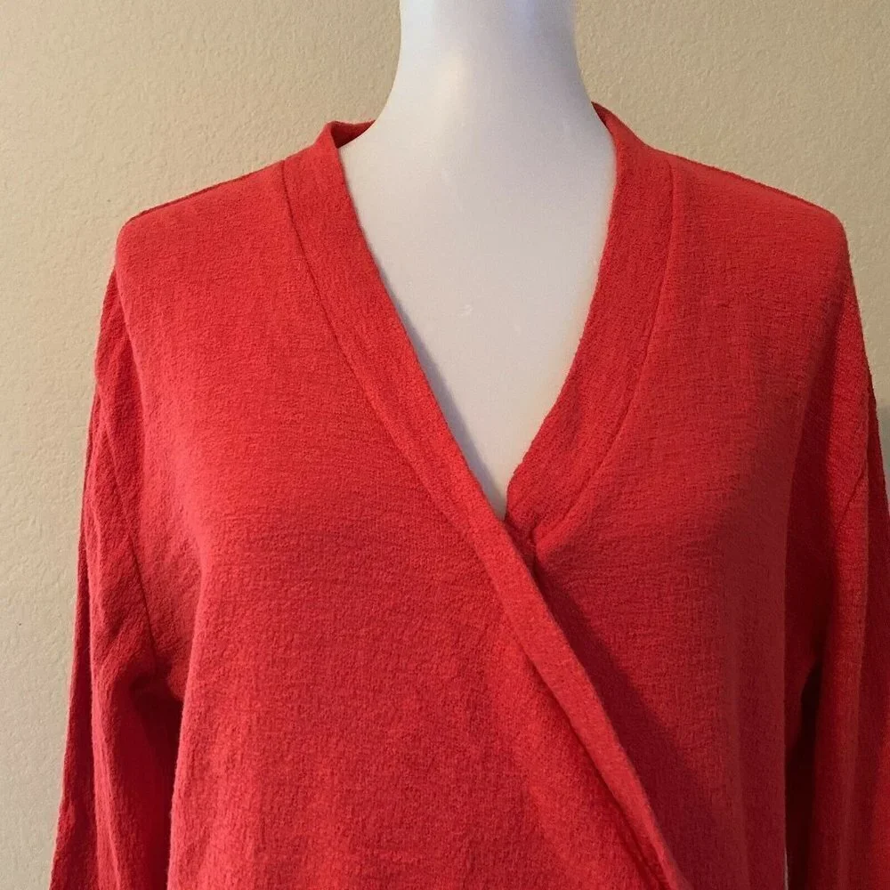 J. Crew Red Surplice V Neck Long Sleeve Blouse
